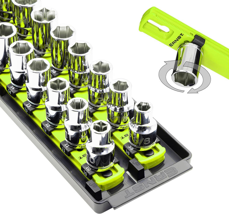 Ernst Manufacturing 8469HV 13-Inch Socket Boss, Premium 2-Rail 1/2-Inch-Drive Socket Organizer, High Visibility - Made in the USA