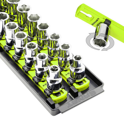 Ernst Manufacturing 8463HV Socket Boss, Premium 2-Rail, 1/2-Inch-Drive Socket Organizer, 18-Inch, High-Visibility