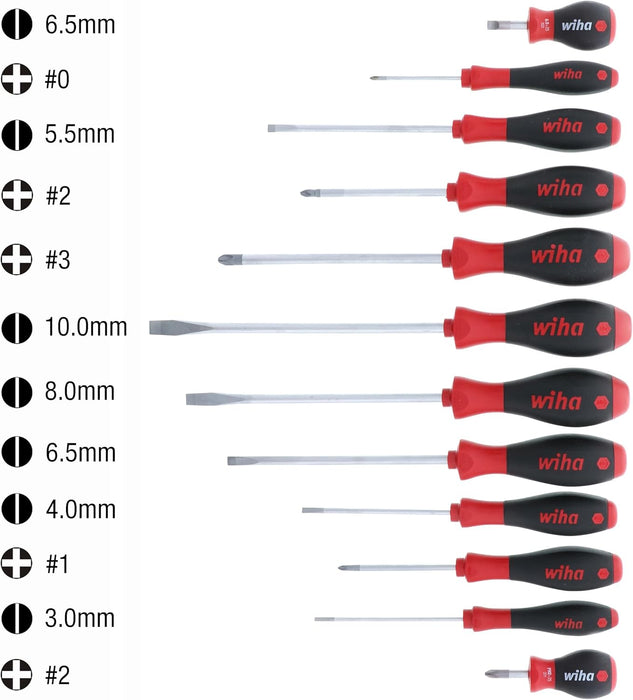 Wiha 30297 12-Piece Slotted and Phillips Screwdriver Set with Soft Finish Handles