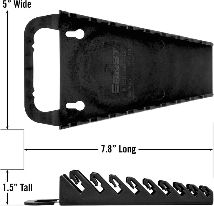 Ernst Manufacturing 5085 9-Wrench Gripper Portable Wrench Organization - Sturdy Flexible Design, Fits 1/4" to 3/4" & 6-15 mm, Black