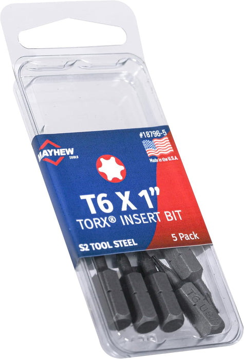 Mayhew Tools 18796-5 Torx Insert Bit, T6 x 1" (Pack of 5)