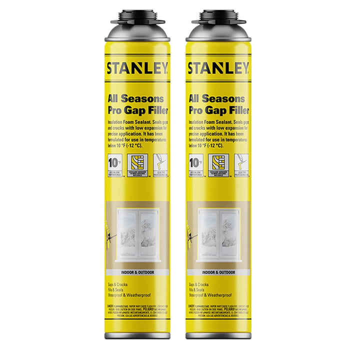 STANLEY All Season Pro Gap Filler - Window & Door Filler in 10F˚, Expanding Polyurethane Sealant for Gaps & Cracks - Gun Use, Gun NOT Included - 24 Oz (Pack of 2)