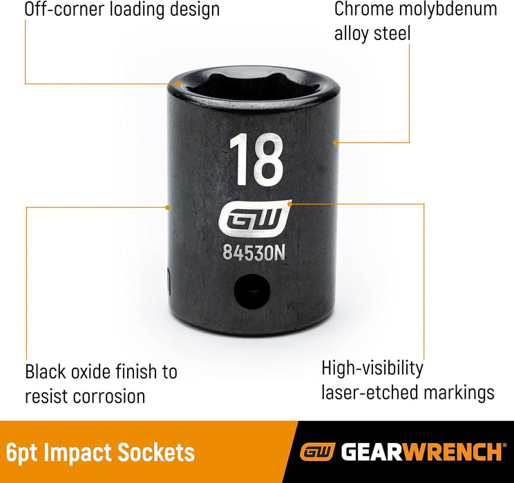 GEARWRENCH 84915N 8 Pc. 3/8" Drive 6 Pt. Deep Impact Socket Set, SAE