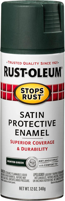 Rust-Oleum 7732830 Stops Rust Spray Paint, 12 oz, Satin Hunter Green (Pack of 1)