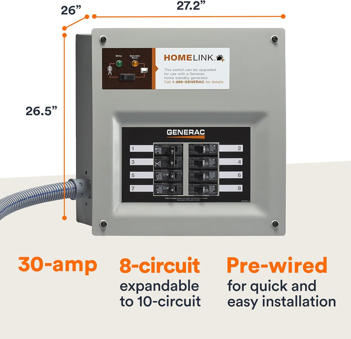 Generac 6852 Home Link Upgradeable Transfer Switch Kit: Power Your Home with Confidence, 30 Amp, Multi Switch Kit