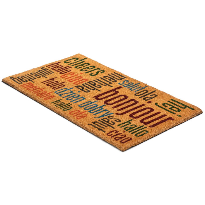 Notrax | C12S1830HW | Notrax Multi-Lingual Hello, Vinyl-Backed Natural Coir Doormat, Entry Mat for Indoor or Outdoor Use, 18"x30", C12 (C12S1830HW)