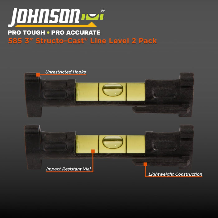 Johnson 585 Structo-Cast Line Level, 3" Builder Level with Hard Case (Pack of 2)