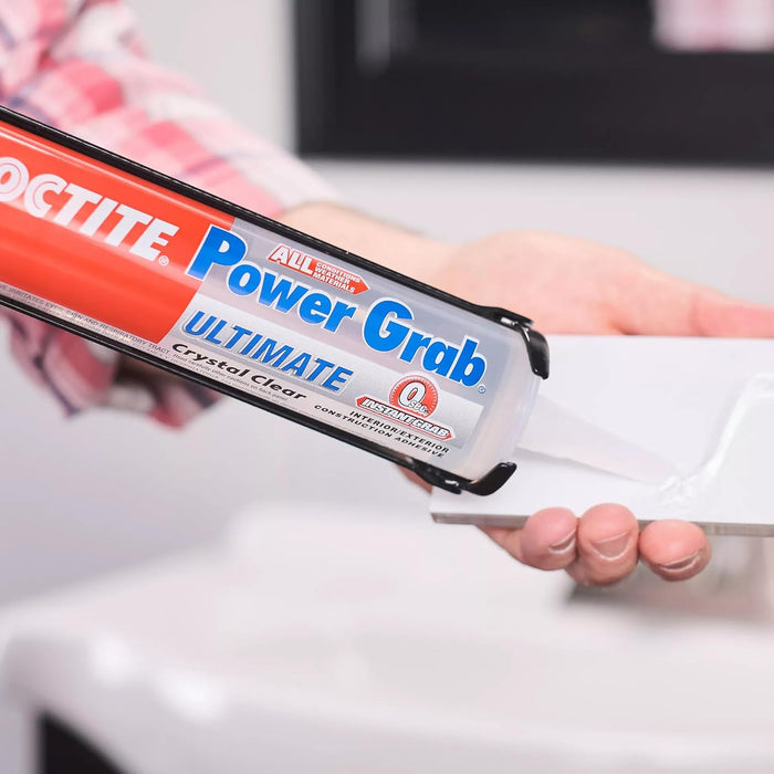 Loctite Power Grab Ultimate Crystal Clear Construction Adhesive, 9 fl oz Cartridge - Versatile Construction Glue for Glass, Wood, Metal & More (Pack of 6)