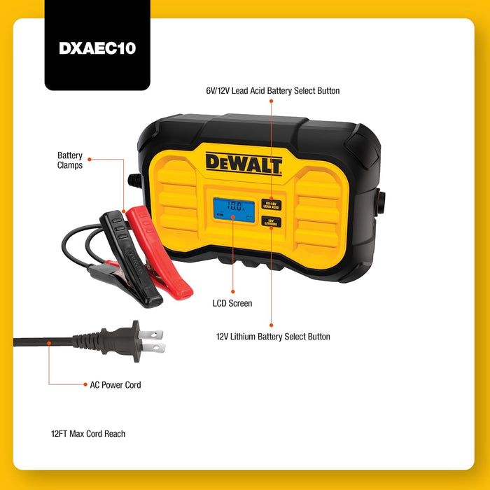 DeWalt DXAEC10 Professional 10 Amp Battery Charger, Battery Maintainer, Battery Trickle Charger