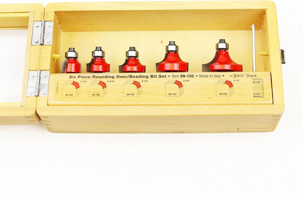 Freud 5 Piece Round Over/Beading Bit Set - Ideal for Rounding & Beading Edges on Furniture - 1/4" Shank & 3/8" Bearing - 89-102