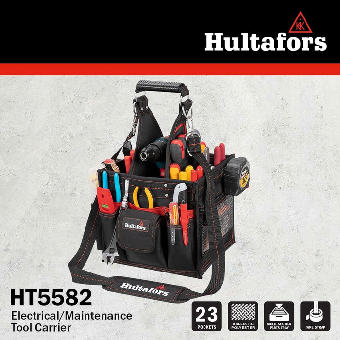 Hultafors Work Gear HT5582 Electrical/Maintenance Tool Carrier, 23 Pockets, Heavy Duty Ballistic Polyester Tool Bag