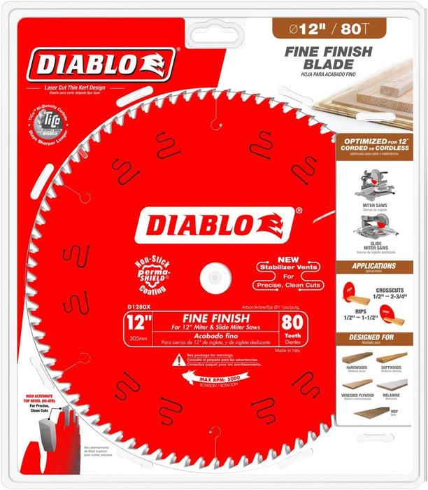 [USED-LIKE NEW] Diablo D1280X 12-Inch 80 Tooth ATB Crosscutting Saw Blade with 1-Inch Arbor, Red