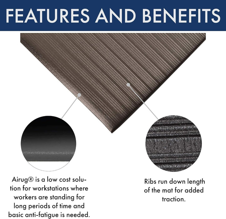 Notrax 410 Airug 4' x 60' x 3/8" Anti Fatigue Mat, Enhanced Slip Resistance with Beveled Edges and Ribbed Surface, Ideal for Industrial and Commercial Workplaces, Gray, 410R0348GY Ribbed Surface 4' x 60' x 3/8" Grey
