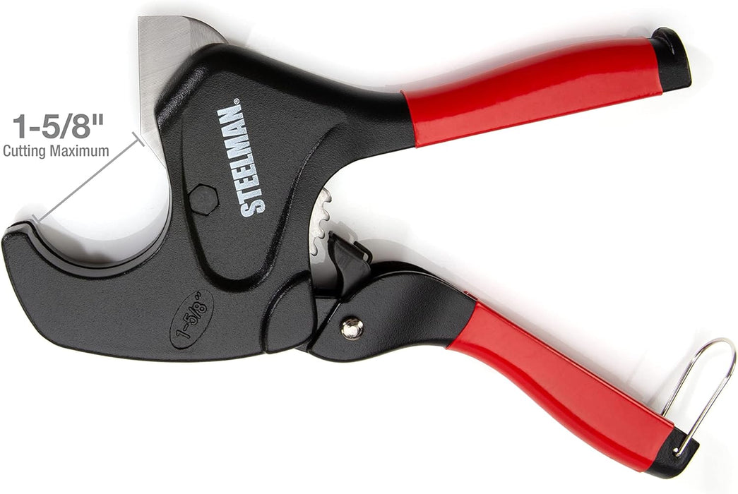 Steelman 42566 PVC Pipe Cutter Tool, Cuts 1-5/8-inch Plastic Tube, Ratcheting, Stainless Steel Blade