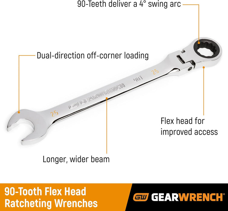 GEARWRENCH 86719 19mm 4 Degree Swing Arch 12 Point Flex Head Ratcheting Combination Wrench