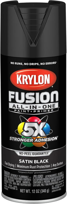 Krylon Fusion All-In-One Adhesive Spray Paint for Indoor/Outdoor Use, 12 oz, Black Black 12 Ounce (Pack of 1) Satin