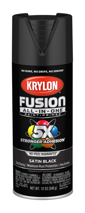 Krylon Fusion All-In-One Adhesive Spray Paint for Indoor/Outdoor Use, 12 oz, Black Black 12 Ounce (Pack of 1) Satin