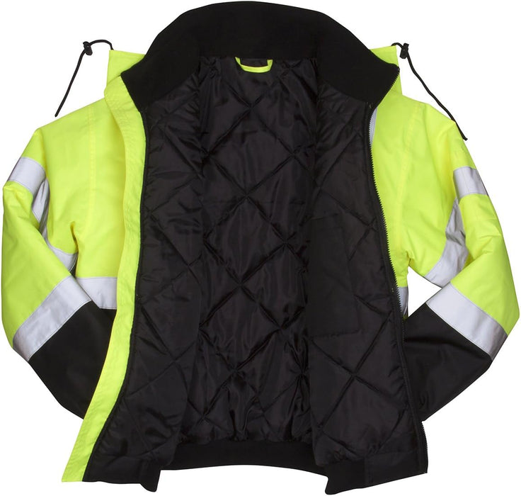 Pyramex RJ3210L Unisex Safety Jacket Hi-Vis Lime Bomber Jacket with Quilted Lining - Large