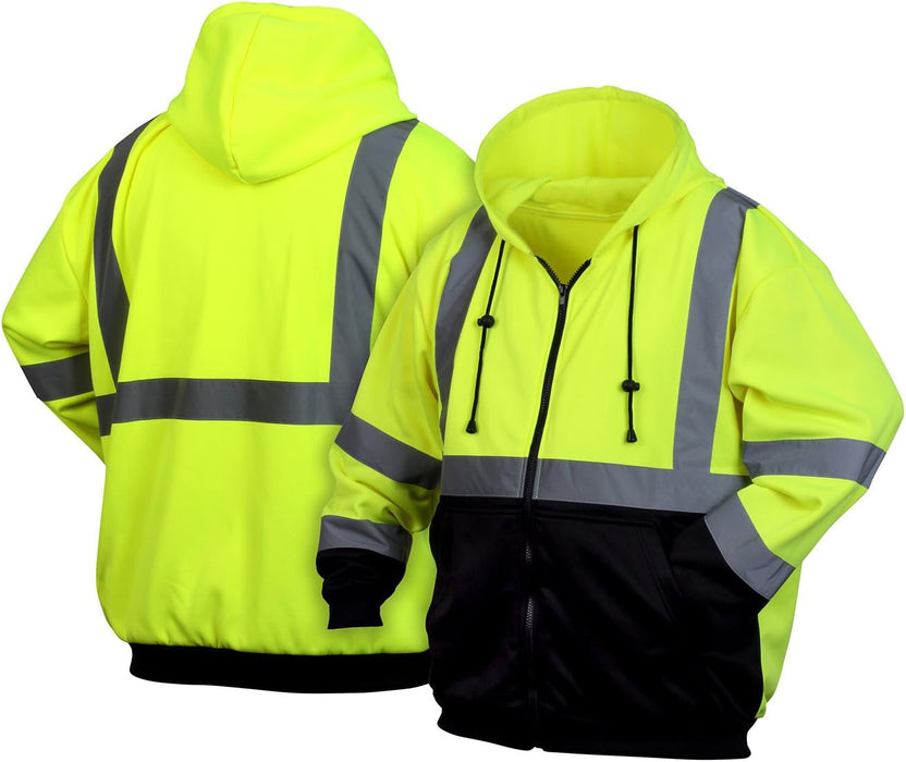 Pyramex RSZH32 Series Sweatshirts Hi Vis Lime Zipper Sweatshirt with Black Bottom