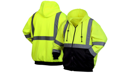 Pyramex RSZH32 Series Sweatshirts Hi Vis Lime Zipper Sweatshirt with Black Bottom