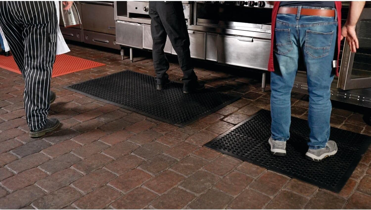 NoTrax 3' x 10' Anti-Fatigue Lightweight Restaurant Rubber Floor Mat with Drainage Holes, Beveled Edges, Non-Slip Mats, Red, T30 Competitor, T30S0310RD 3' x 10' Red Solid