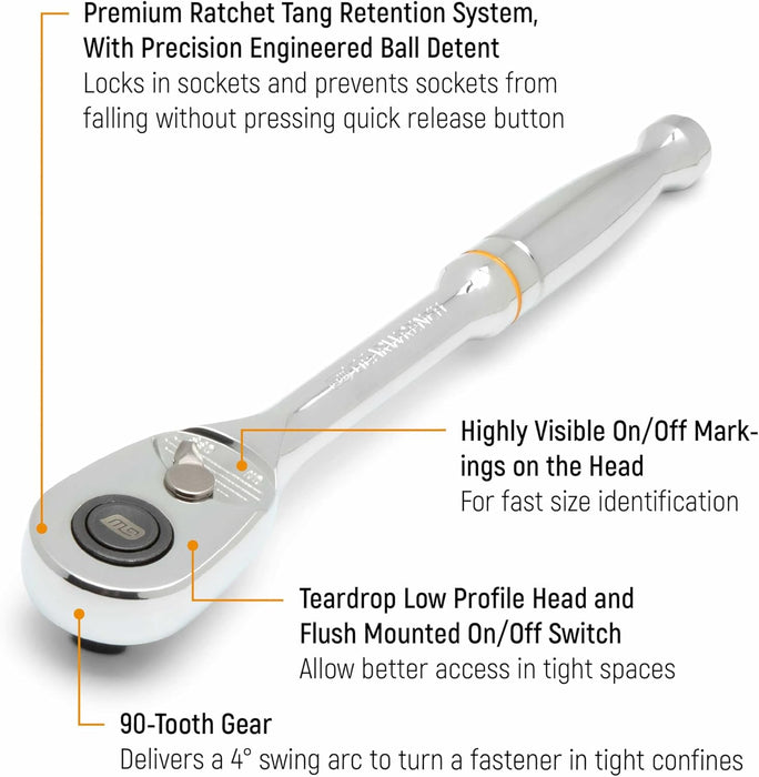 GEARWRENCH 1/2" Drive 90-Tooth Quick Release Teardrop Ratchet | 81309T