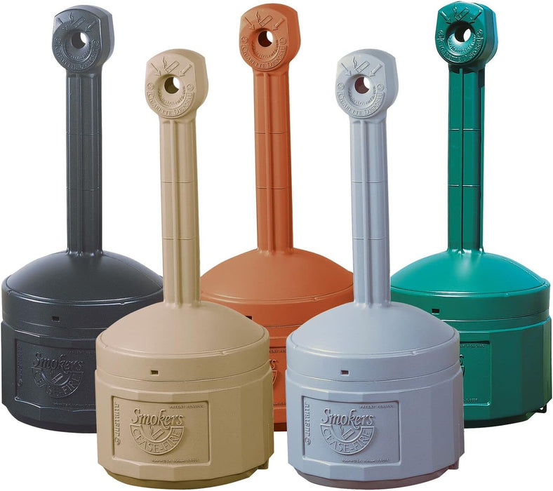 Justrite (26800) Original Smoker’s Cease-Fire Outdoor Ashtray, Polyethylene Standing Ashtray with Steel Bucket, 4 Gallon, Grey