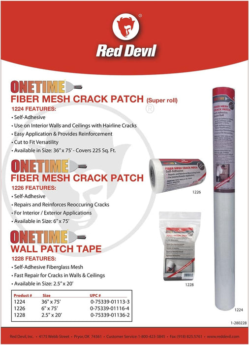 Red Devil 1224 Onetime Fiber Mesh Crack Patch 36" x 75' Wall Repair Fabric, 6 Pack
