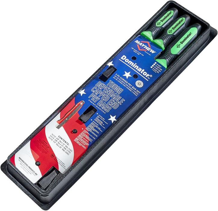 Mayhew Tools 14071GN Dominator Pro Pry Bar Set, 3-Piece Curved, Green Curved 12", 17" & 25" Curved Pry Bars Green