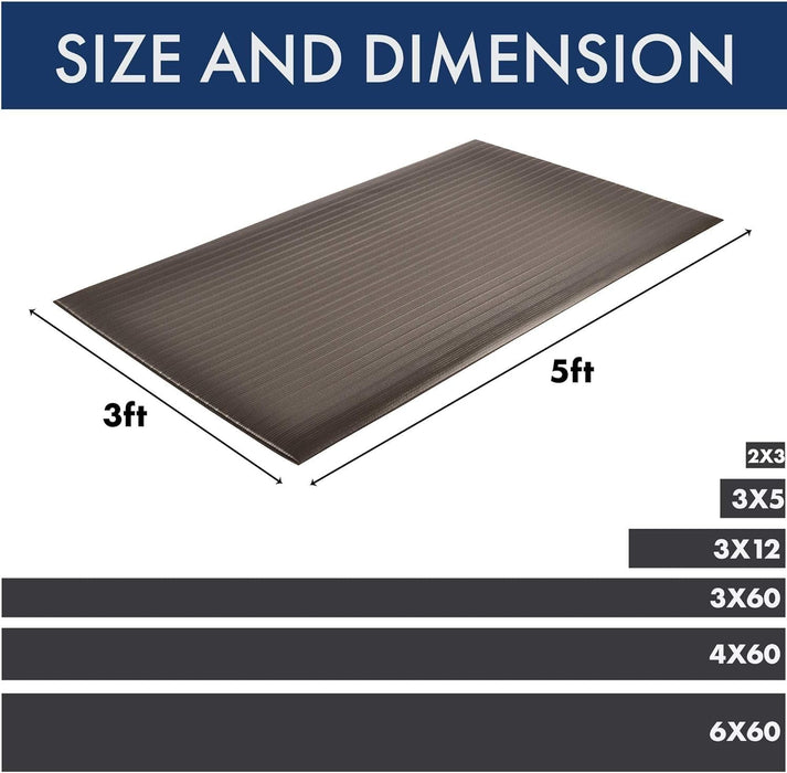 Notrax 410 Airug 4' x 60' x 3/8" Anti Fatigue Mat, Enhanced Slip Resistance with Beveled Edges and Ribbed Surface, Ideal for Industrial and Commercial Workplaces, Gray, 410R0348GY Ribbed Surface 4' x 60' x 3/8" Grey