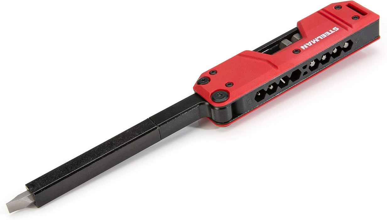 Steelman 60713 10-In-1 Multi-Tip Folding Magnetic Pocket Screwdriver with Carrying Clip and Bottle Opener, Includes 3/16" and 1/4" Slotted, PH1, PH2, T15, T20, S1 and S2 Bits