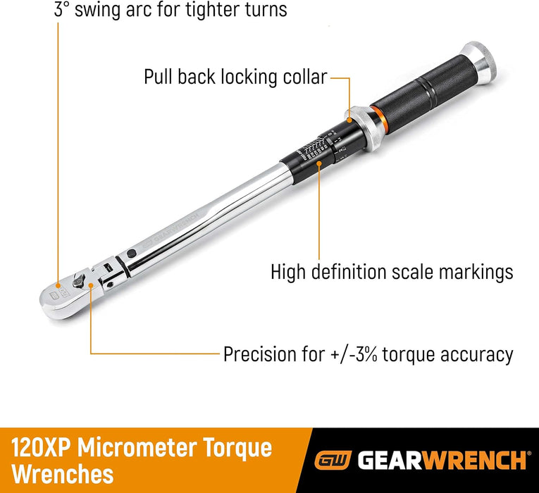 GEARWRENCH 85181 1/2" Drive 120XP Micrometer Torque Wrench, 30-250 ft/lbs.