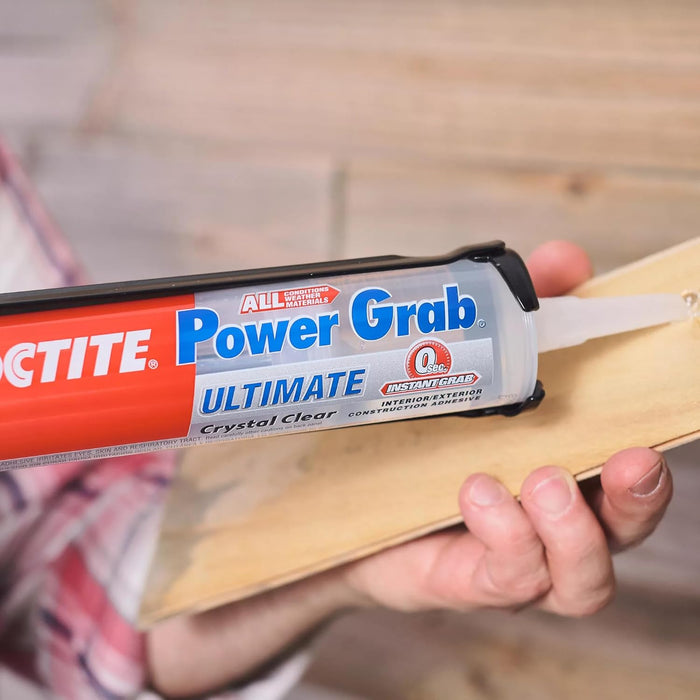 Loctite Power Grab Ultimate Crystal Clear Construction Adhesive, 9 fl oz Cartridge - Versatile Construction Glue for Glass, Wood, Metal & More (Pack of 6)
