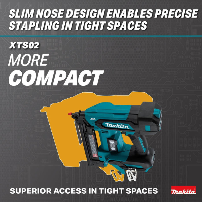 Makita XTS02Z 18V LXT Lithium-Ion Brushless Cordless 1/4" Narrow Crown Stapler, 18 Ga. (Tool Only)