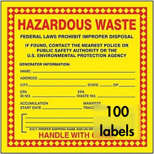 Accuform MHZW20EVC Hazardous Waste Adhesive-Poly Vinyl Label, "Hazardous Waste - Federal Laws PROHIBIT Improper Disposal...Handle with Care", 6" x 6", Adhesive-Poly Vinyl (Pack of 100)
