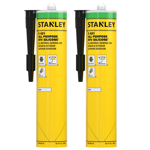 Stanley S421 RTV Silicone Caulk, 2x10.1 fl. oz. Gray, Silicone Sealant, Waterproof and Flexible Sealer for Kitchen & Bathroom (Pack of 2)