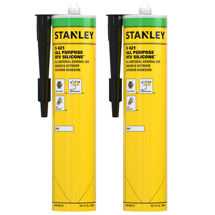 Stanley S421 RTV Silicone Caulk, 2x10.1 fl. oz. Gray, Silicone Sealant, Waterproof and Flexible Sealer for Kitchen & Bathroom (Pack of 2)
