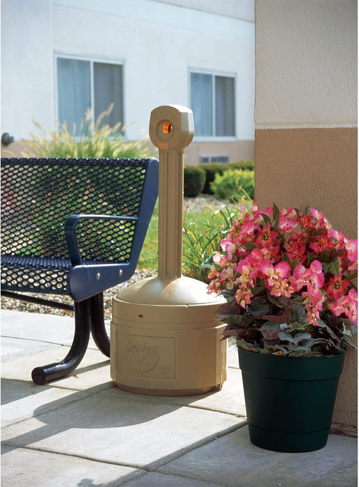 Justrite (26800B) Original Smoker’s Cease-Fire Outdoor Ashtray, Polyethylene Standing Ashtray with Steel Bucket, 4 Gallon, Adobe Beige