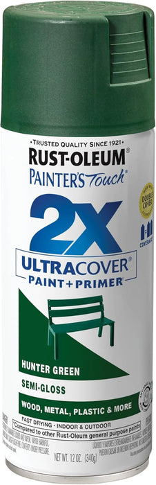 Rust-Oleum 249853 Painter's Touch 2X Ultra Cover Spray Paint, 12 oz, Semi-Gloss Hunter Green (Pack of 1)