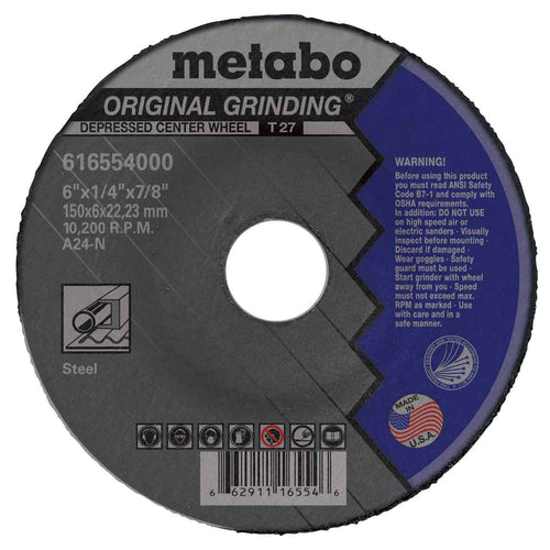 Metabo 616554000 6" x 1/4 x 7/8 Original Depressed Center Grinding Wheel, 25 Pack