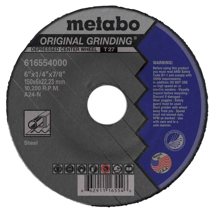 Metabo 616554000 6" x 1/4 x 7/8 Original Depressed Center Grinding Wheel, 25 Pack