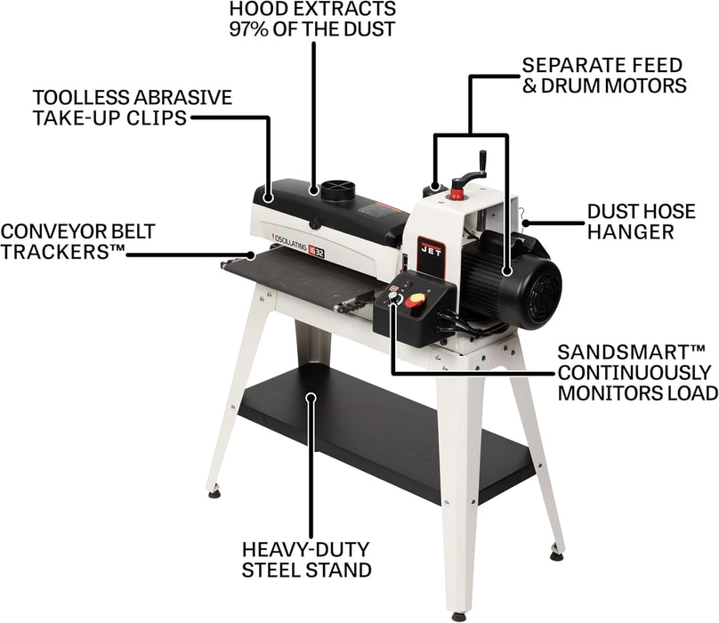 JET JWDS-1632OSC 16-Inch Oscillating Drum Sander, 1-1/2 HP, 115V 1Ph