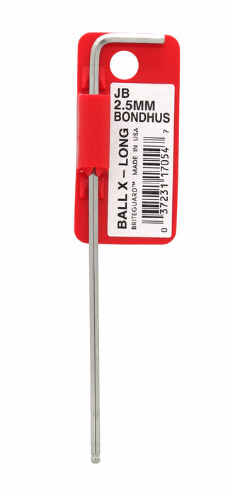 Bondhus 17054 Tagged and Barcoded 2.5mm Ball End Tip Hex Key L-Wrench with BriteGuard Finish, 112mm Classic