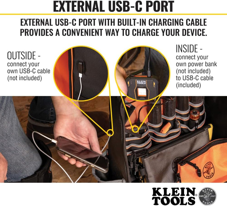Klein Tools 62800BP Tradesman Pro XL Tool Bag Backpack, 40 Pockets