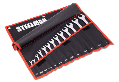 Steelman 82544 13-Piece Combination Wrench Set with Storage Roll, SAE, 12-Point, 1/4"-1"
