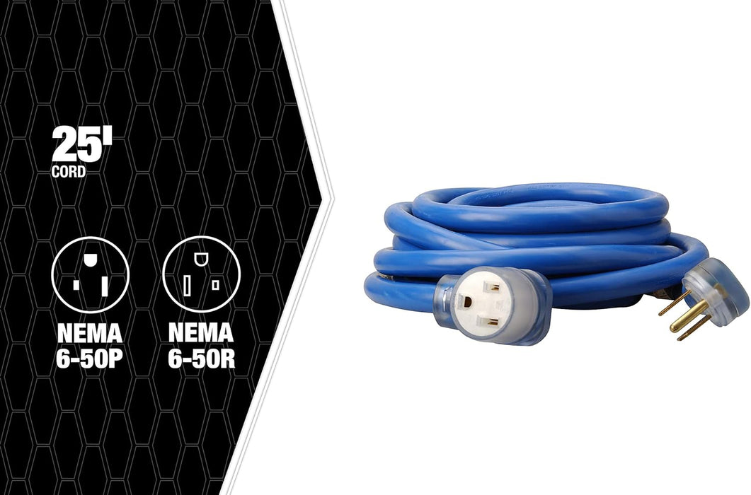 Southwire Extra Heavy Duty Extension Cord, 25Ft, 8 Gauge, 40 AMP, 250 Volt, Welding Cord, STW, Blue, 19178806
