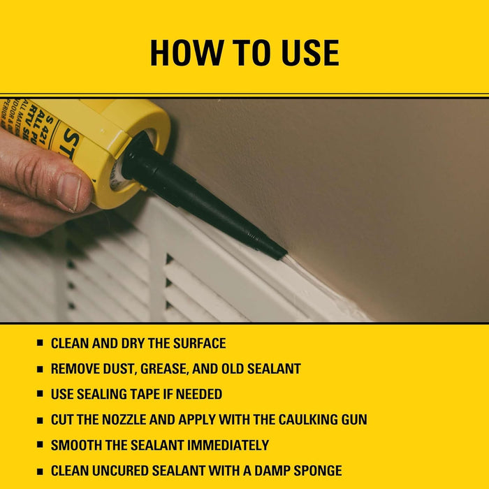 Stanley S421 All-Purpose RTV Silicone Sealant, 100% Waterproof Clear Caulk, Industrial-Grade Silicone for Kitchen, Bathroom, Shower, Window, Door, Indoor & Outdoor Use, 10.1 fl.oz. (Pack of 2)