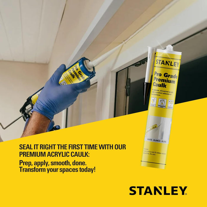 Stanley Premium Siliconized Caulk Acrylic Sealant, White, 10.1 oz. (Pack of 1)
