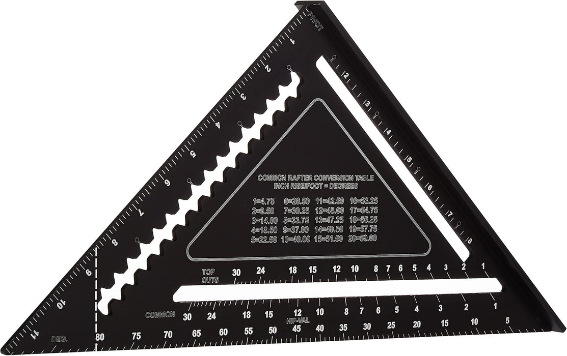 Johnson Level & Tool 1904-1200 Johnny Square Professional Easy-Read Aluminum Rafter Square, 12", Black
