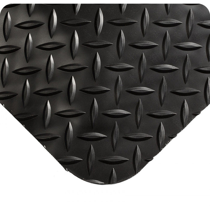 Wearwell Diamond-Plate SpongeCote UltraSoft Mat, 16' Length x 4' Width x 15/16" Thick, Black